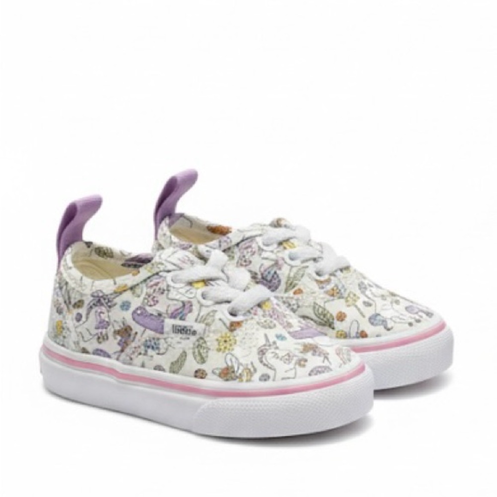 Vans Kids White Sneakers with Purple Accents